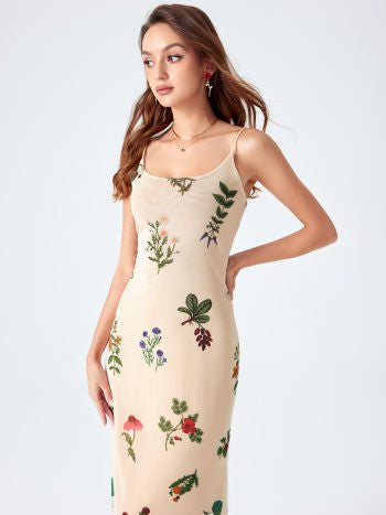 Cider Floral Lettuce Trim Maxi Dress