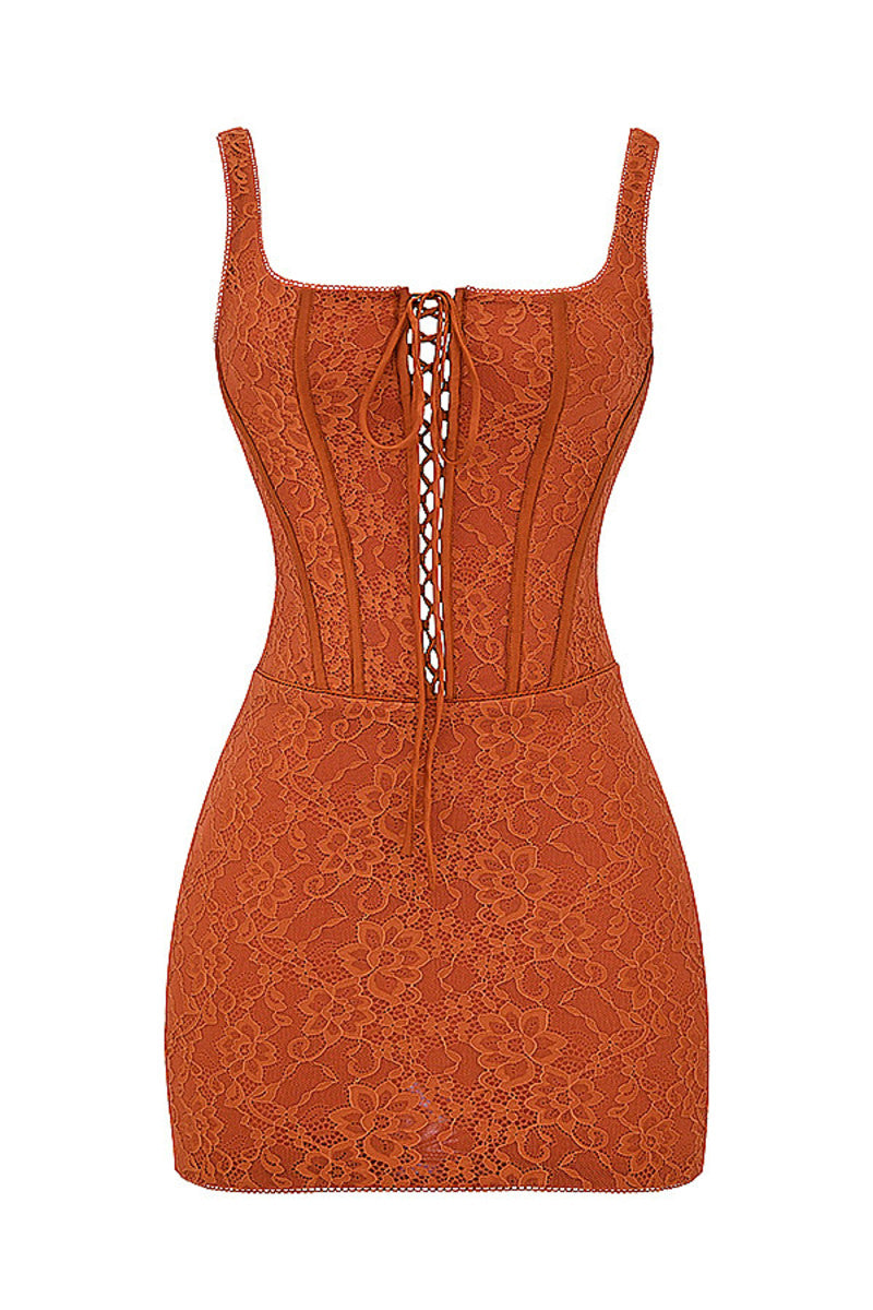 MISTRESS ROCKS COPPER LACE CORSET MINI DRESS