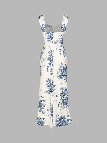 Cider Square Neck Solid Floral Split Maxi Dress