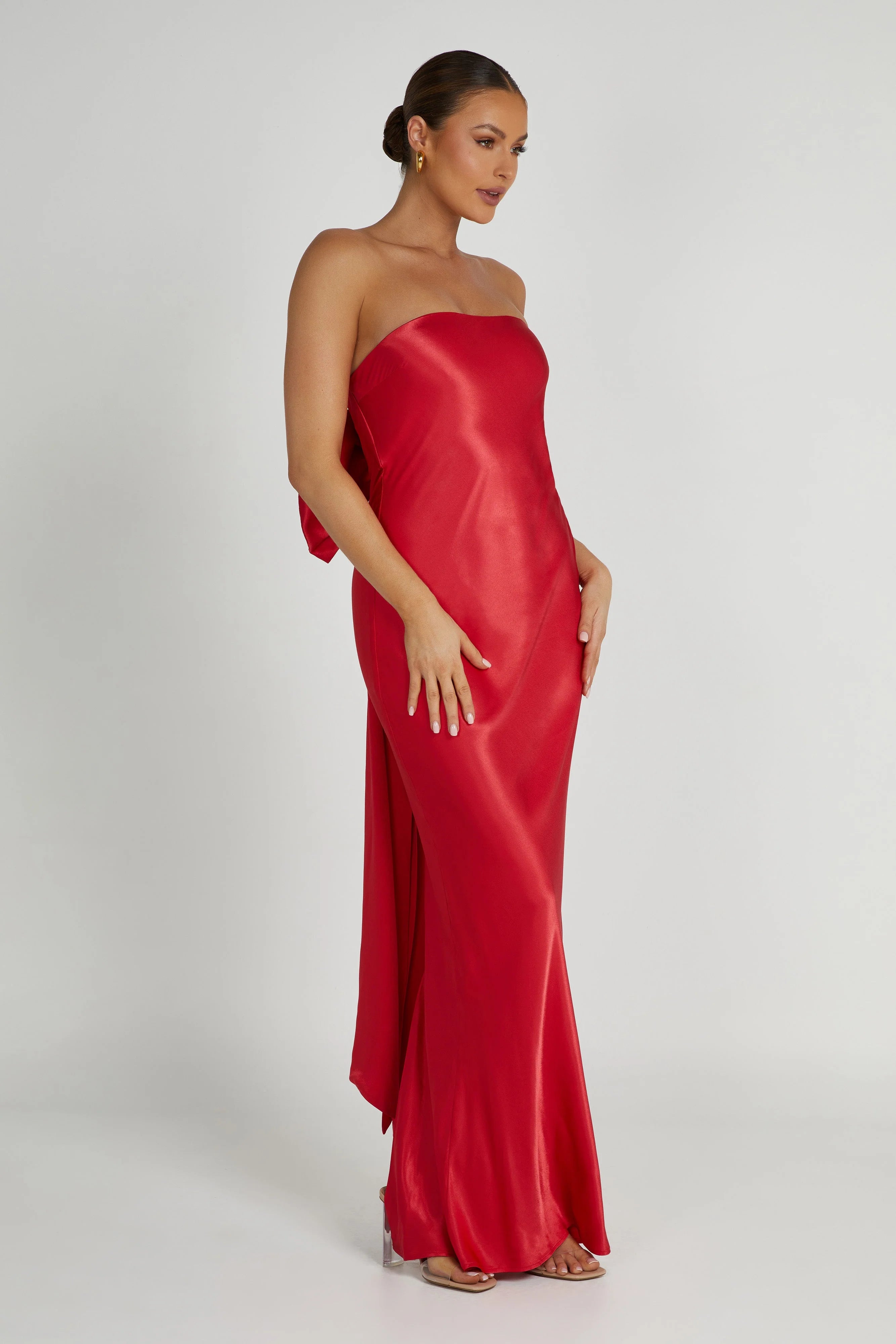 Meshki Rochelle Bow Back Satin Maxi Dress