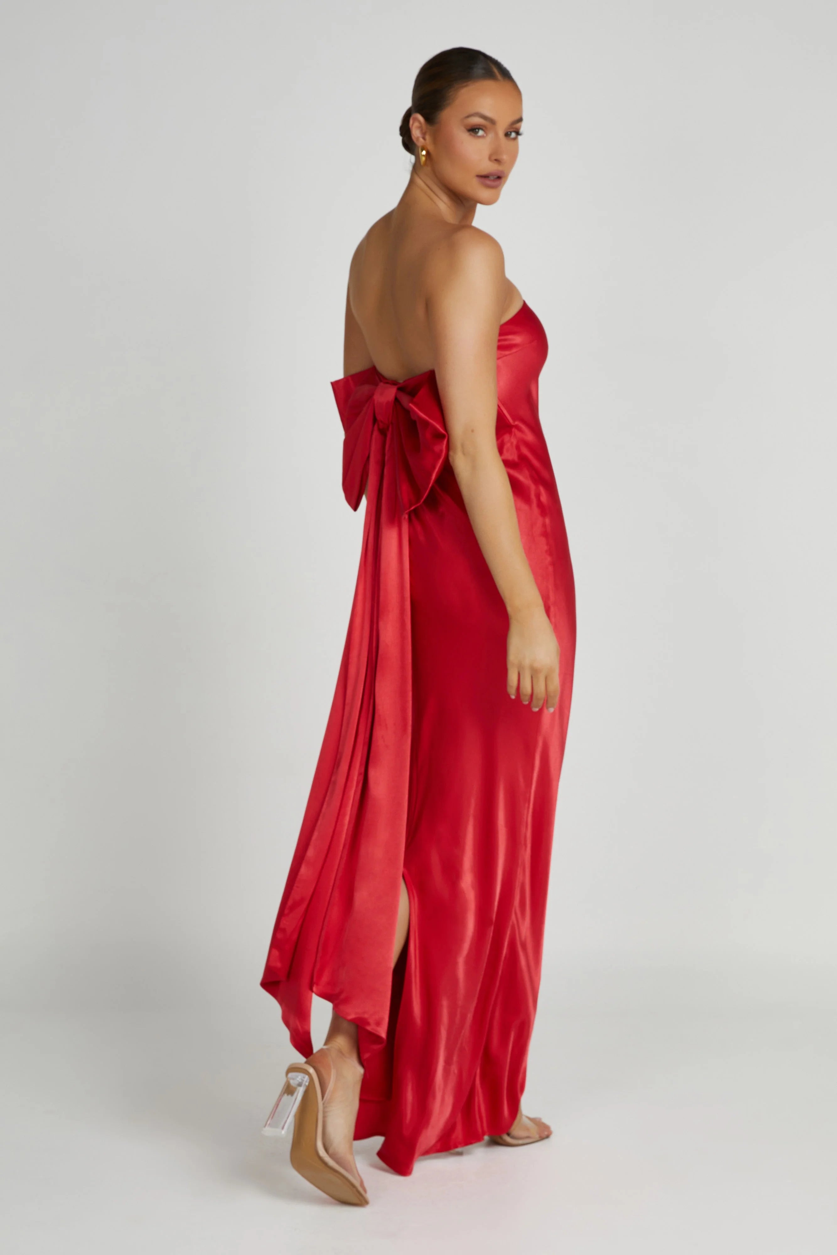 Meshki Rochelle Bow Back Satin Maxi Dress