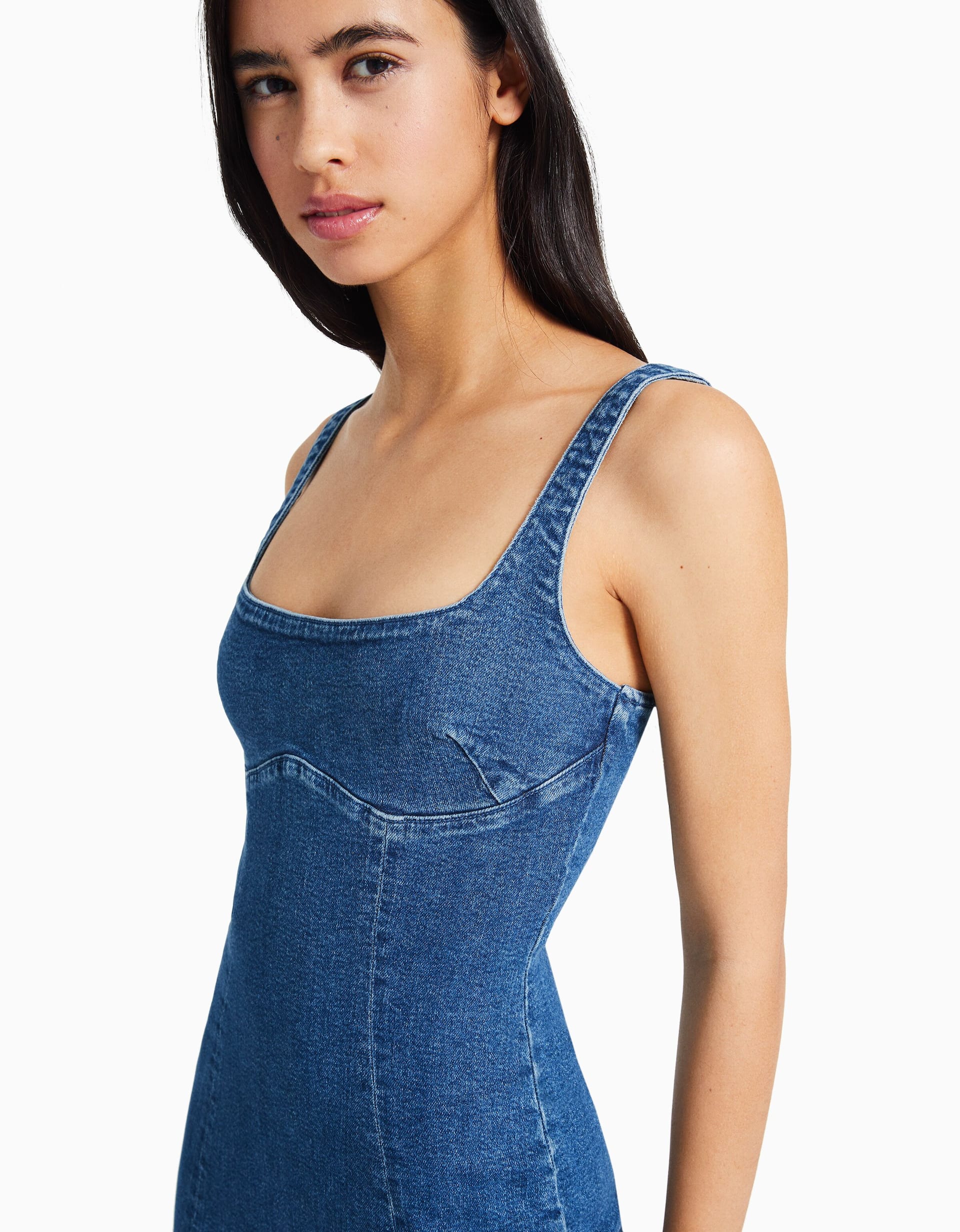 Bershka Long denim dress with straps