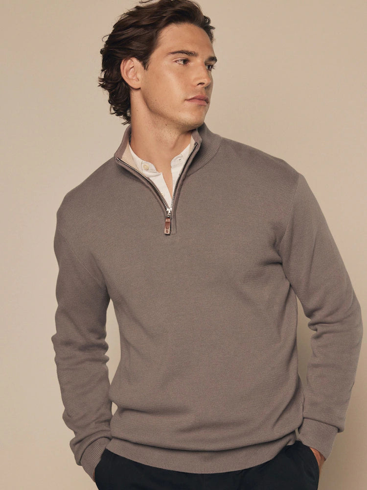 Mushroom Brown Plain Regular Fit 100% Cotton Premium Quarter Zip Jumper