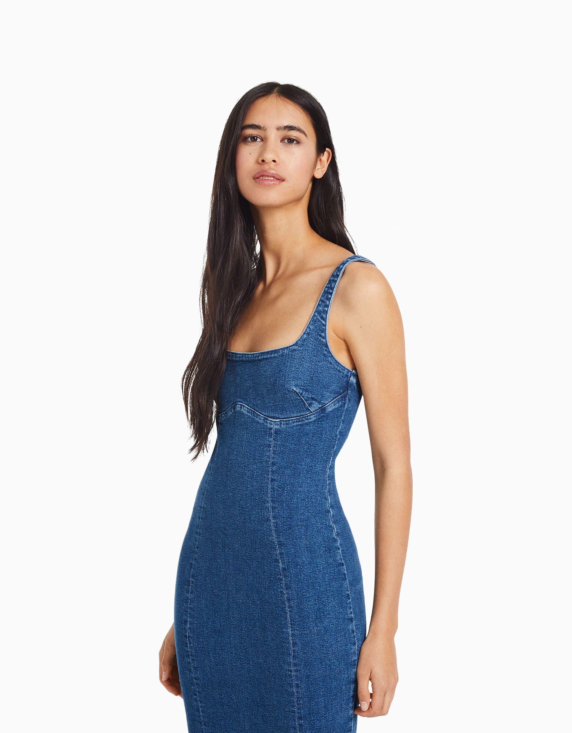 Bershka Long denim dress with straps