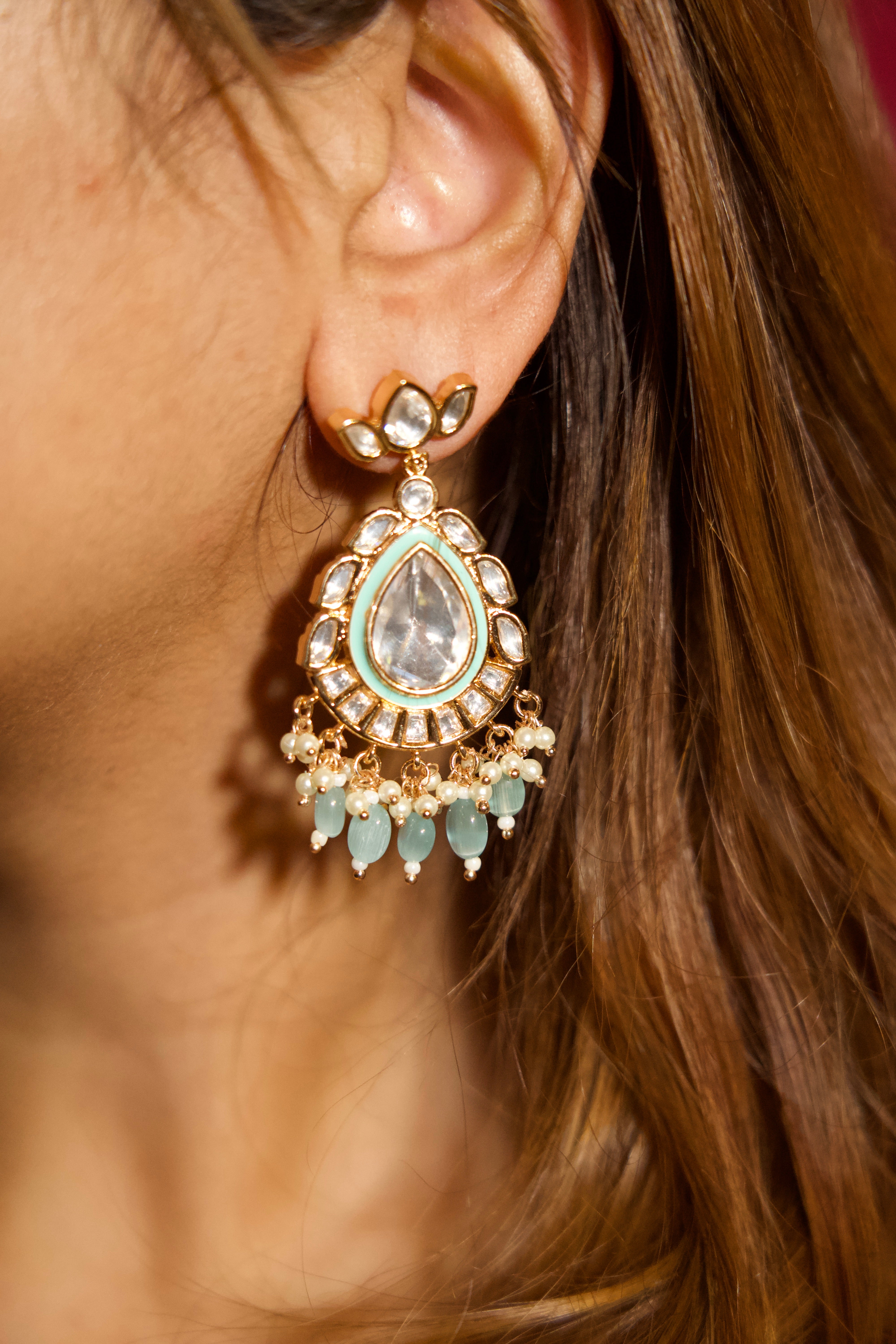 Kundan Pearl Long Dangle Earrings