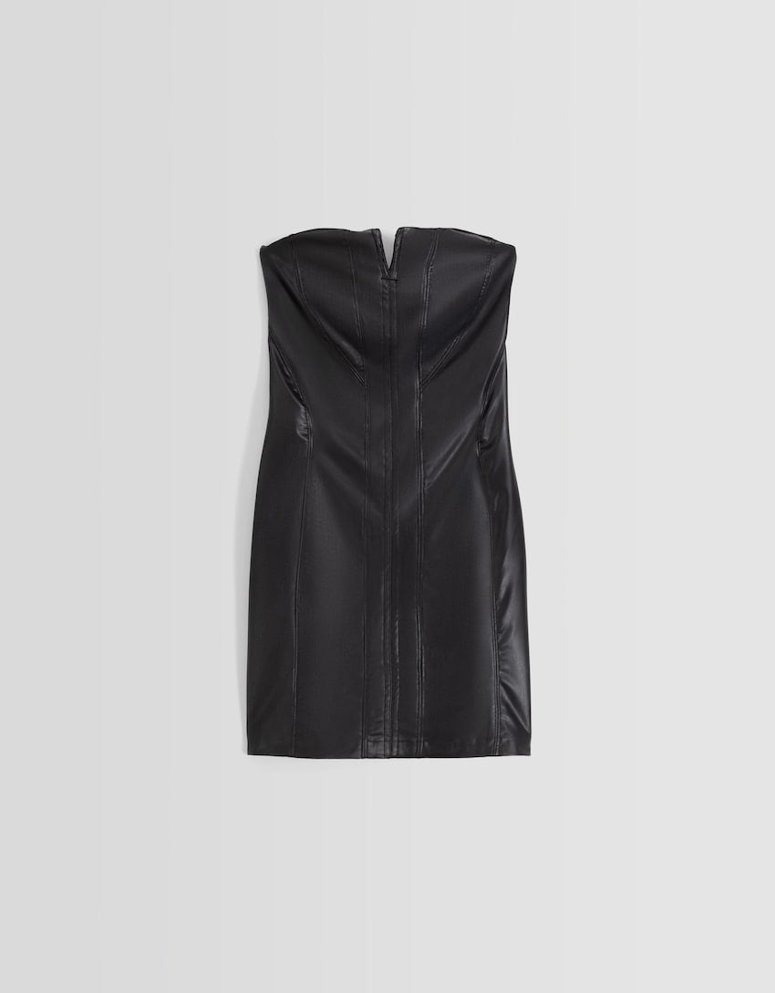 Bershka Faux leather bustier mini dress