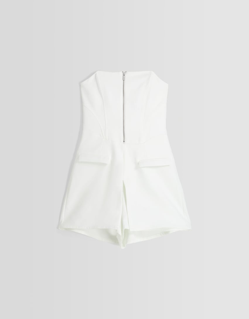 Bershka Tailored bandeau playsuit with zip