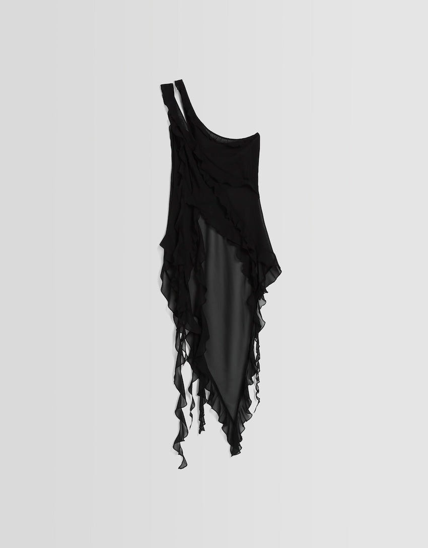 Bershka Asymmetric chiffon blouse with gathered ruffles