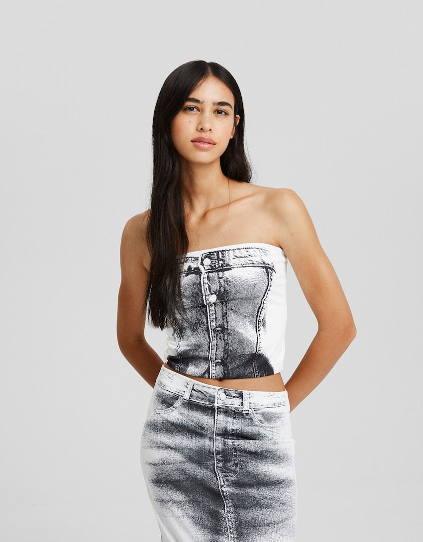 Bershka Denim effect bandeau top