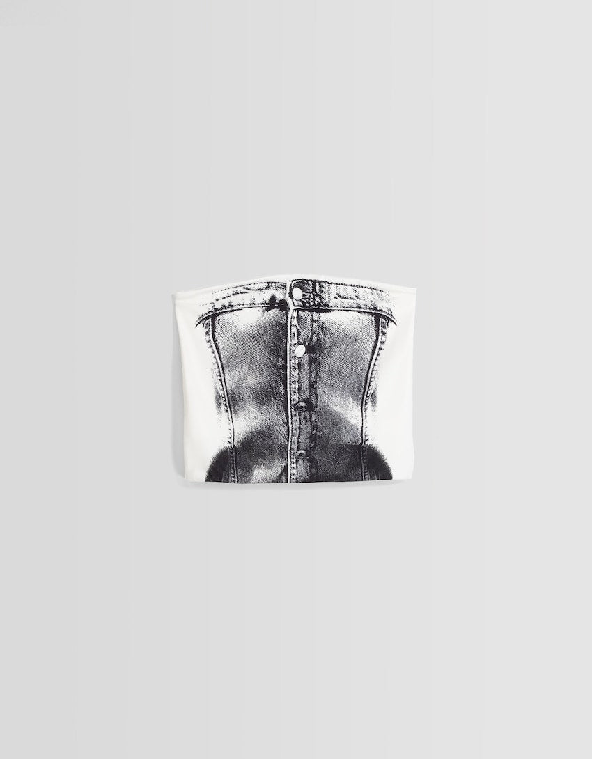 Bershka Denim effect bandeau top