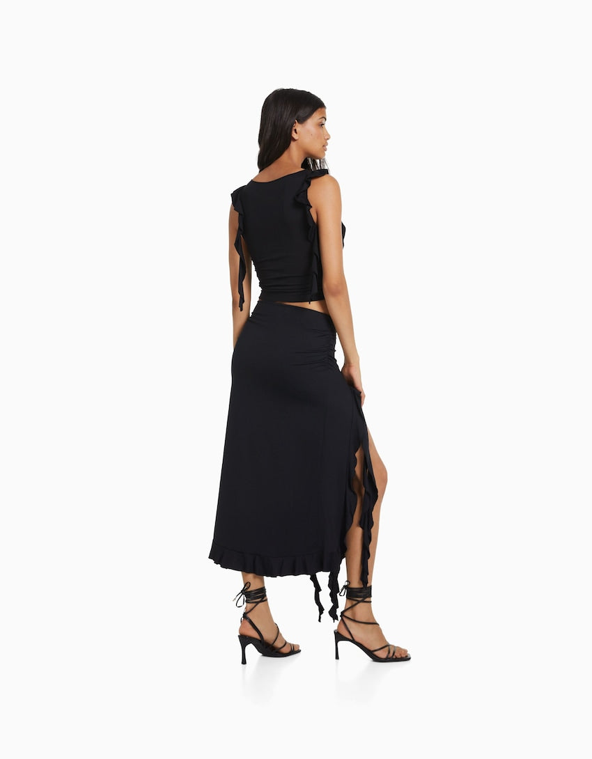 Bershka Midi skirt with ruffles