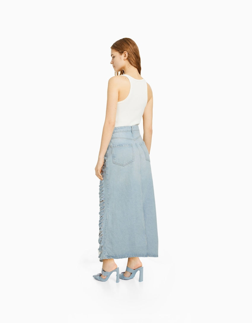 Bershka Long ripped denim skirt