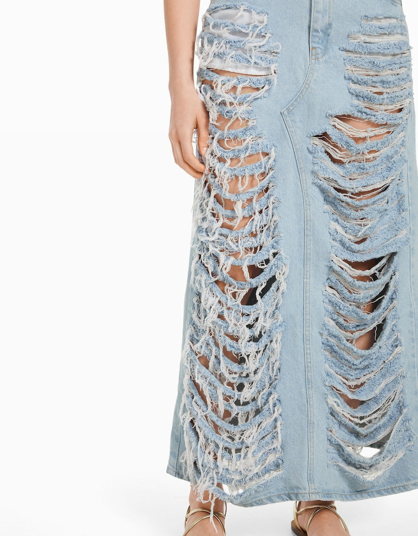 Bershka Long ripped denim skirt