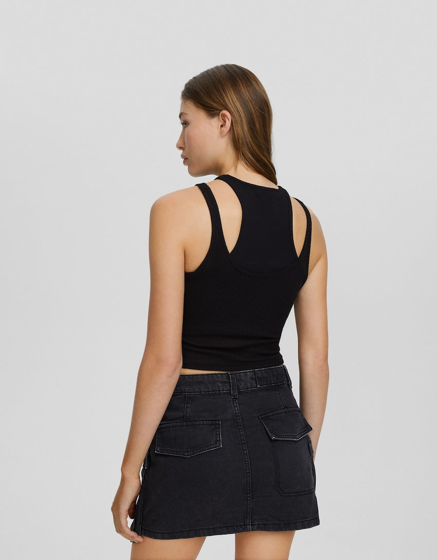 Bershka Multi-pocket twill mini skirt