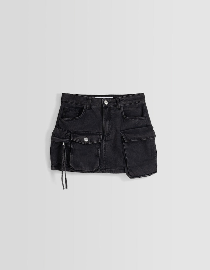 Bershka Multi-pocket twill mini skirt