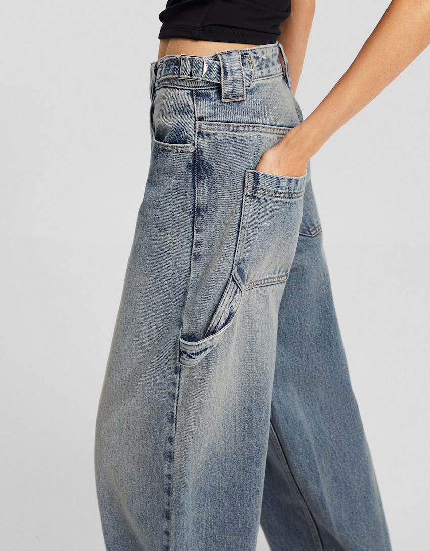 Bershka Wide-leg balloon carpenter jeans