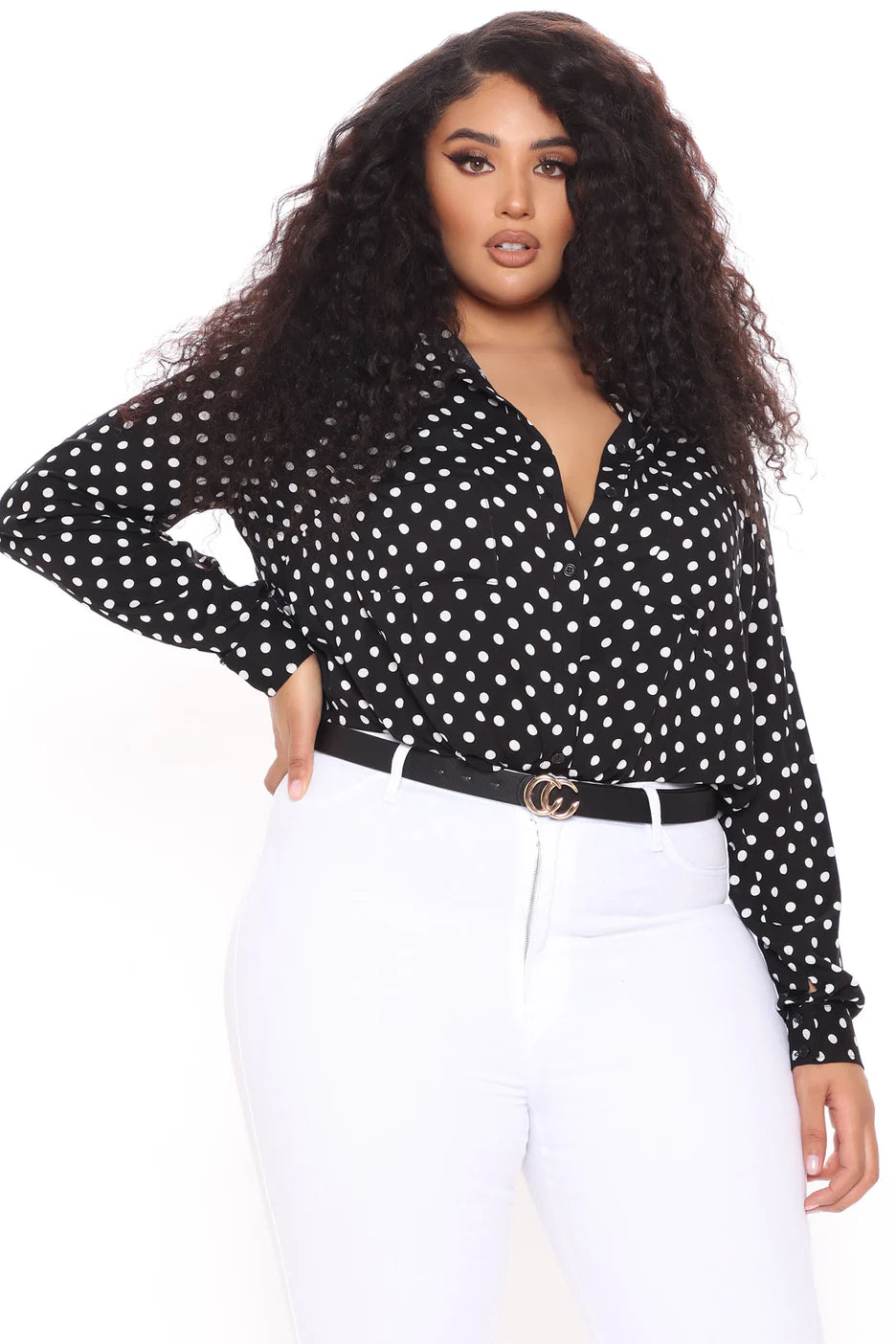 Fashionnova You Better Work Polka Dot Shirt