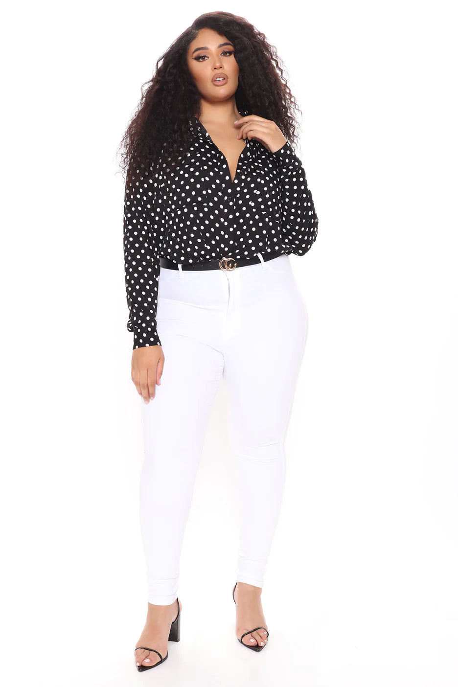 Fashionnova You Better Work Polka Dot Shirt