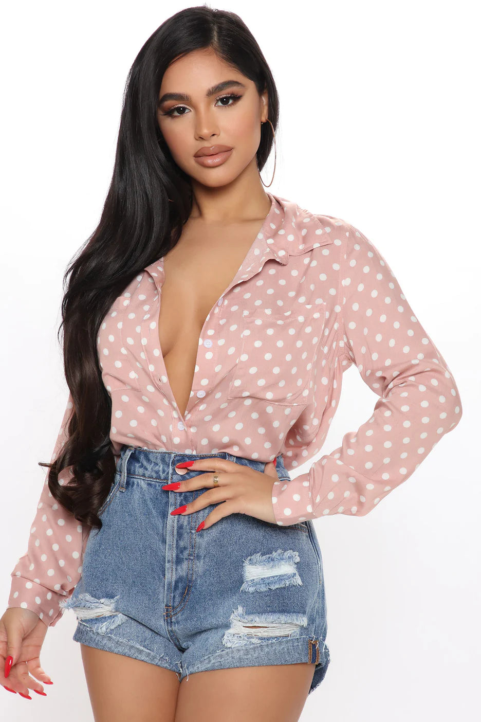 Fashionnova You Better Work Polka Dot Shirt