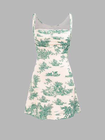 Cider Toile de Jouy Ruched Mini Dress