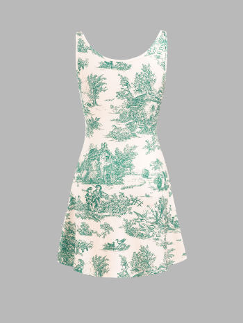 Cider Toile de Jouy Ruched Mini Dress