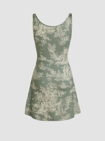 Cider Toile de Jouy Ruched Mini Dress