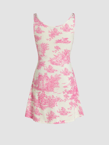 Cider Toile de Jouy Ruched Mini Dress