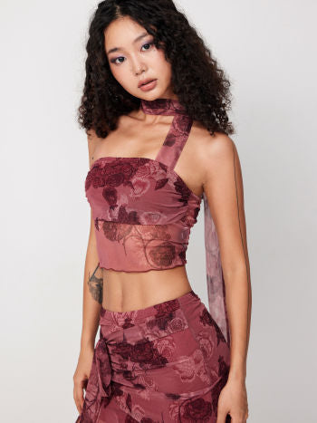 Cider Floral Halter Sheer Tube Top