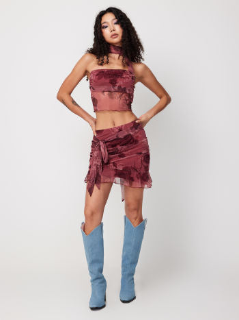 Cider Floral Halter Sheer Tube Top