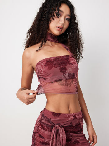 Cider Floral Halter Sheer Tube Top