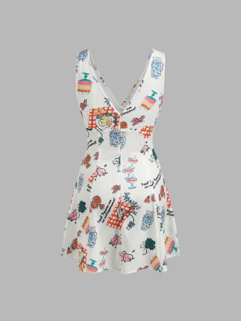 Cider V-neckline Graphic Cami Mini Dress