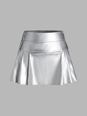 Cider Metallic Middle Waist Pleated Mini Skirt