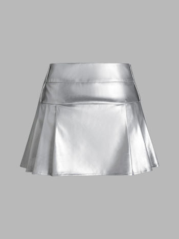 Cider Metallic Middle Waist Pleated Mini Skirt