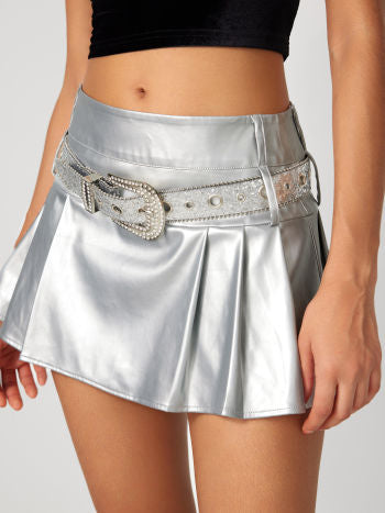 Cider Metallic Middle Waist Pleated Mini Skirt