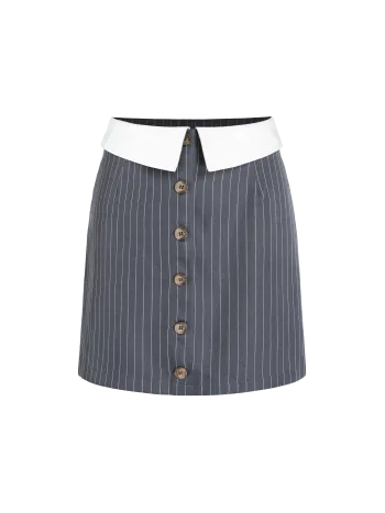 Cider Turn-up Waist Stripe Button Mini Skirt