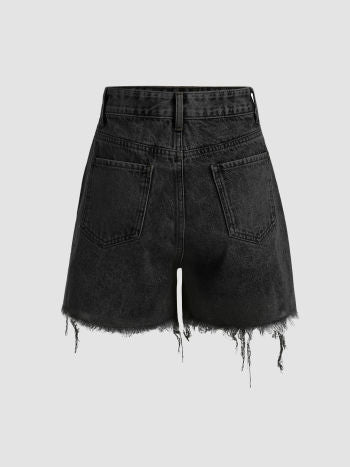 Cider Diamond Tassels Ripped Denim Shorts