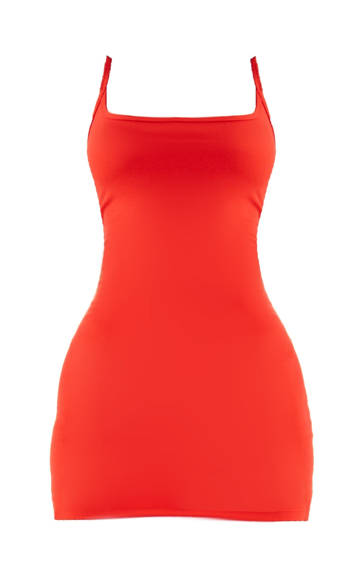 PRETTY LITTLE THING RED STRAPPY CONTOUR SCULPT BODYCON DRESS