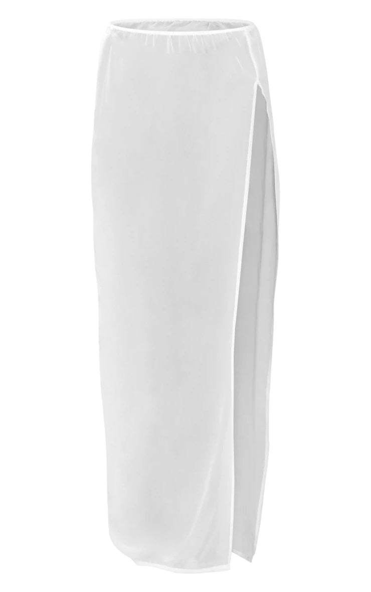 PRETTY LITTLE THING WHITE CHIFFON LOW RISE MAXI SKIRT