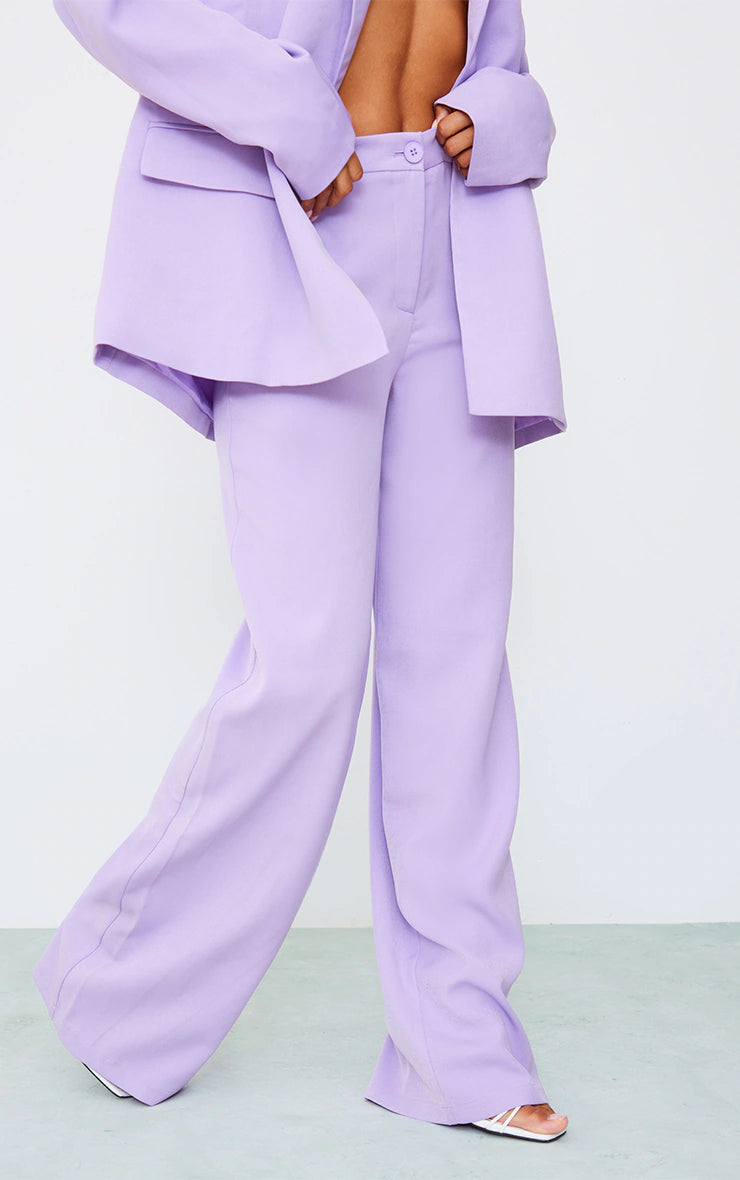 PRETTY LITTLE THING LILAC HIGH WAIST WOVEN STRAIGHT LEG TROUSERS