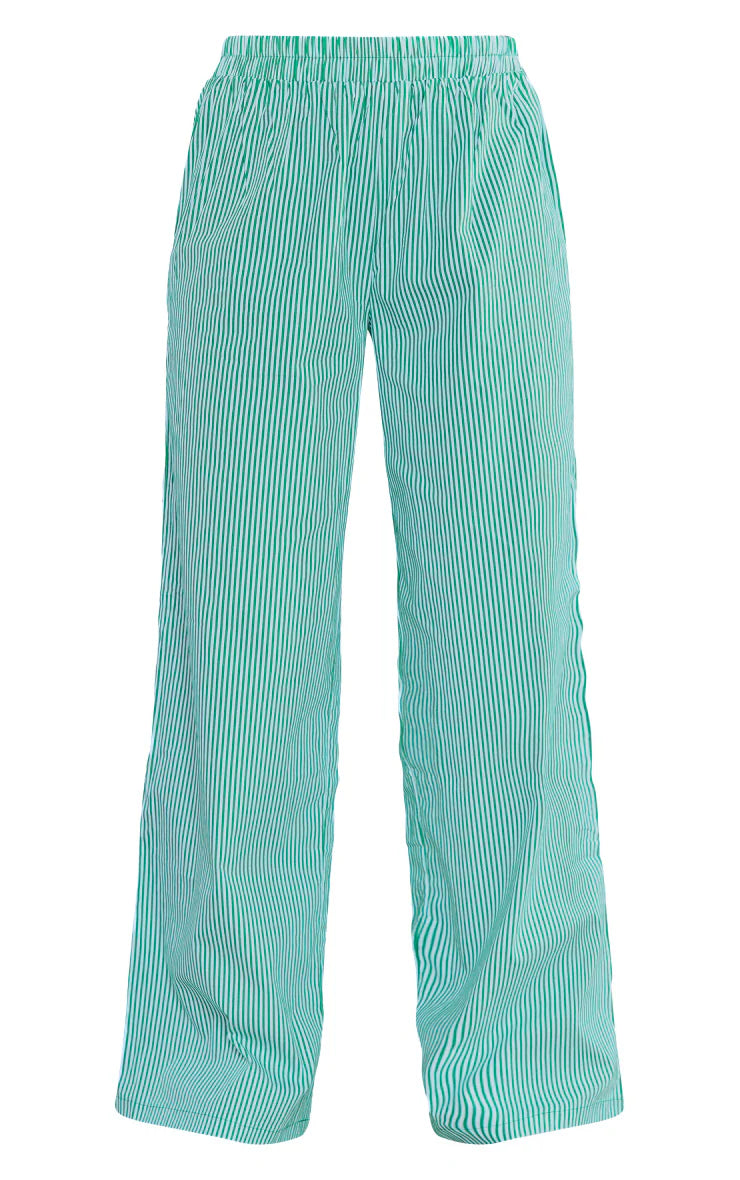 PRETTY LITTLE THING GREEN PINSTRIPE WIDE LEG TROUSERS