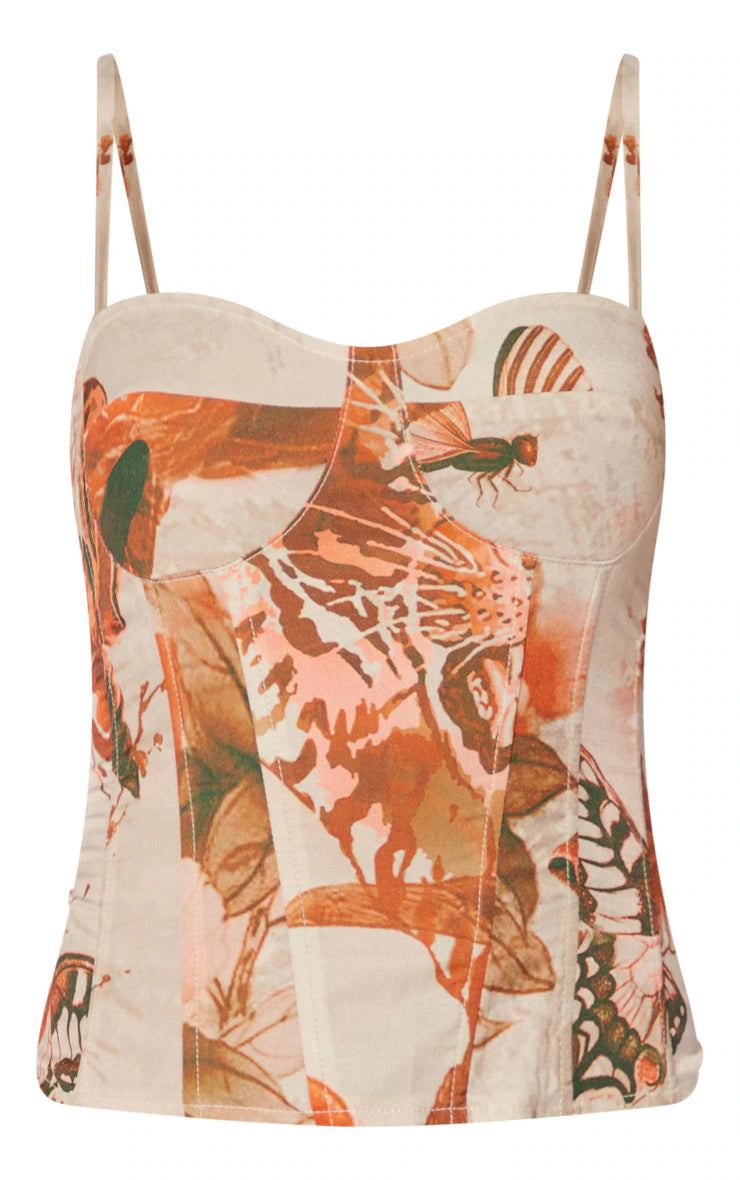 PRETTY LITTLE THING STONE ANIMAL PRINT STRUCTURED CORSET TOP