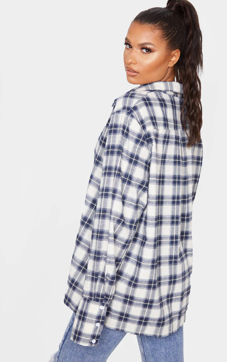 PRETTY LITTLE THING BROWN OVERSIZED FLANNEL SHIRT