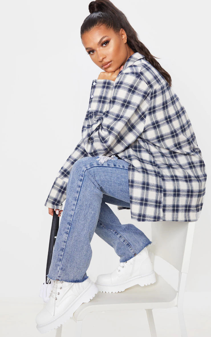 PRETTY LITTLE THING BROWN OVERSIZED FLANNEL SHIRT