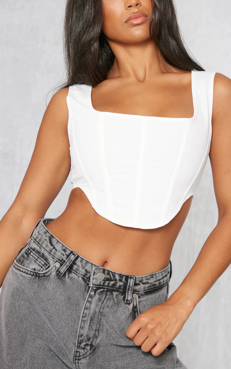 PRETTY LITTLE THING LIME STRETCH WOVEN BONED CORSET CROP TOP