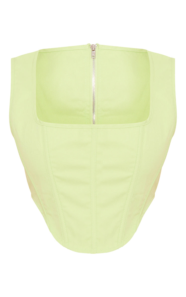 PRETTY LITTLE THING LIME STRETCH WOVEN BONED CORSET CROP TOP