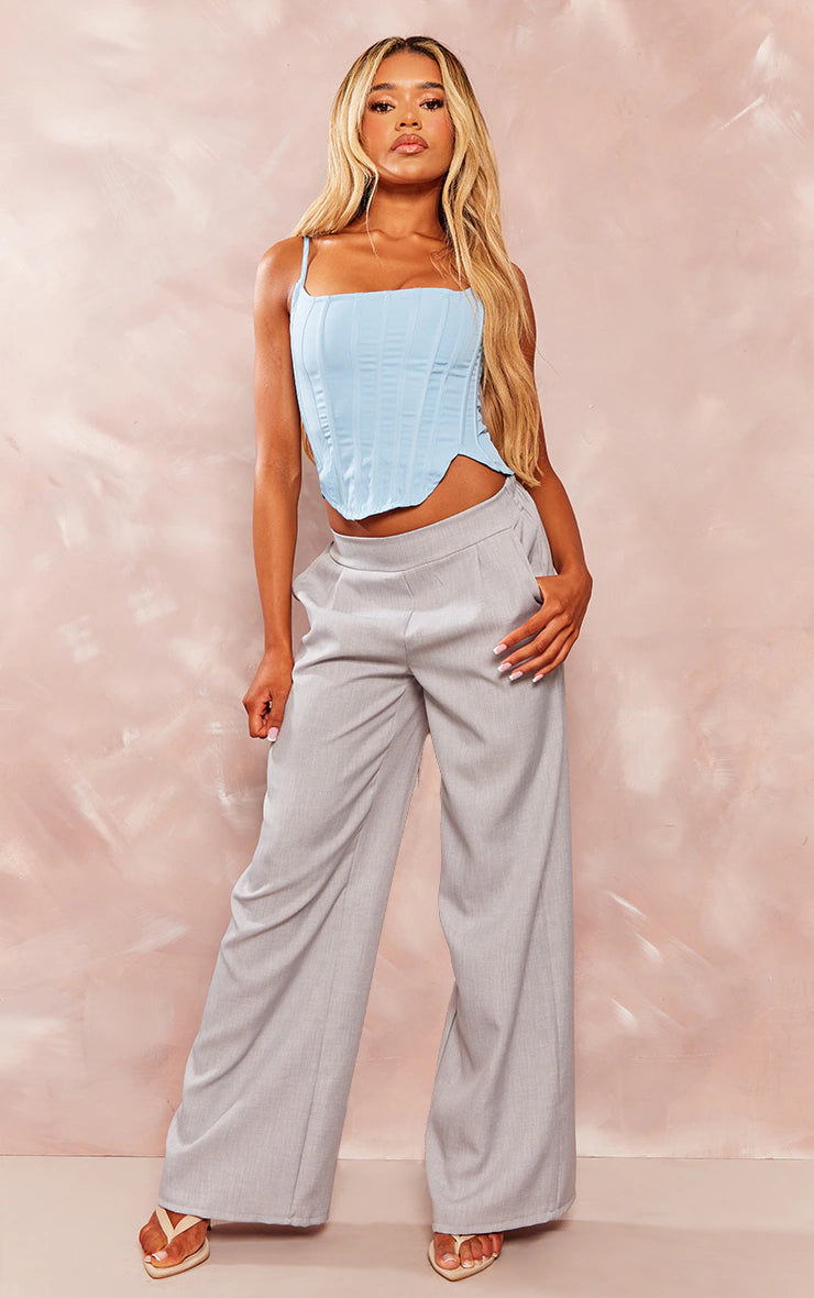 PRETTY LITTLE THING BABY BLUE WOVEN LONGLINE BONED CORSET