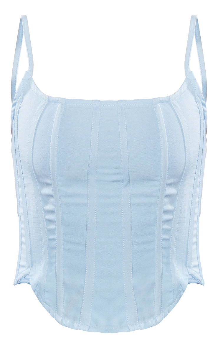 PRETTY LITTLE THING BABY BLUE WOVEN LONGLINE BONED CORSET