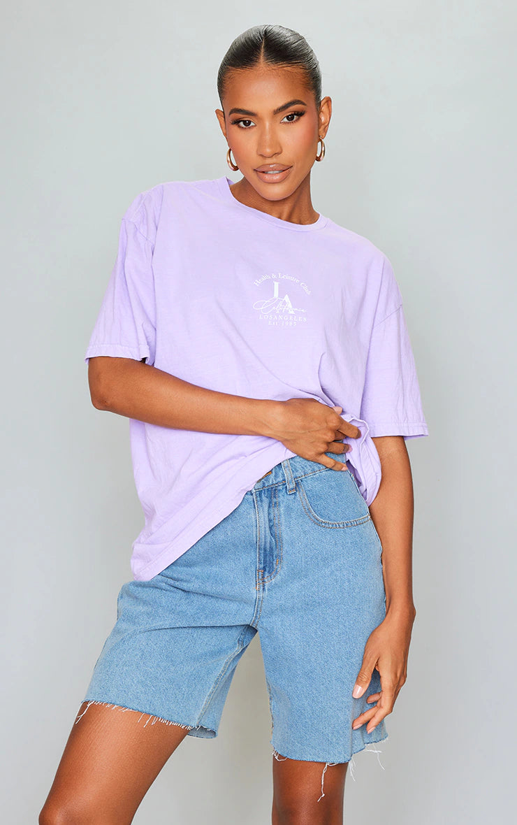 PRETTY LITTLE THING LILAC HEALTH AND LEISURE PRINTED WASHED T SHIRT