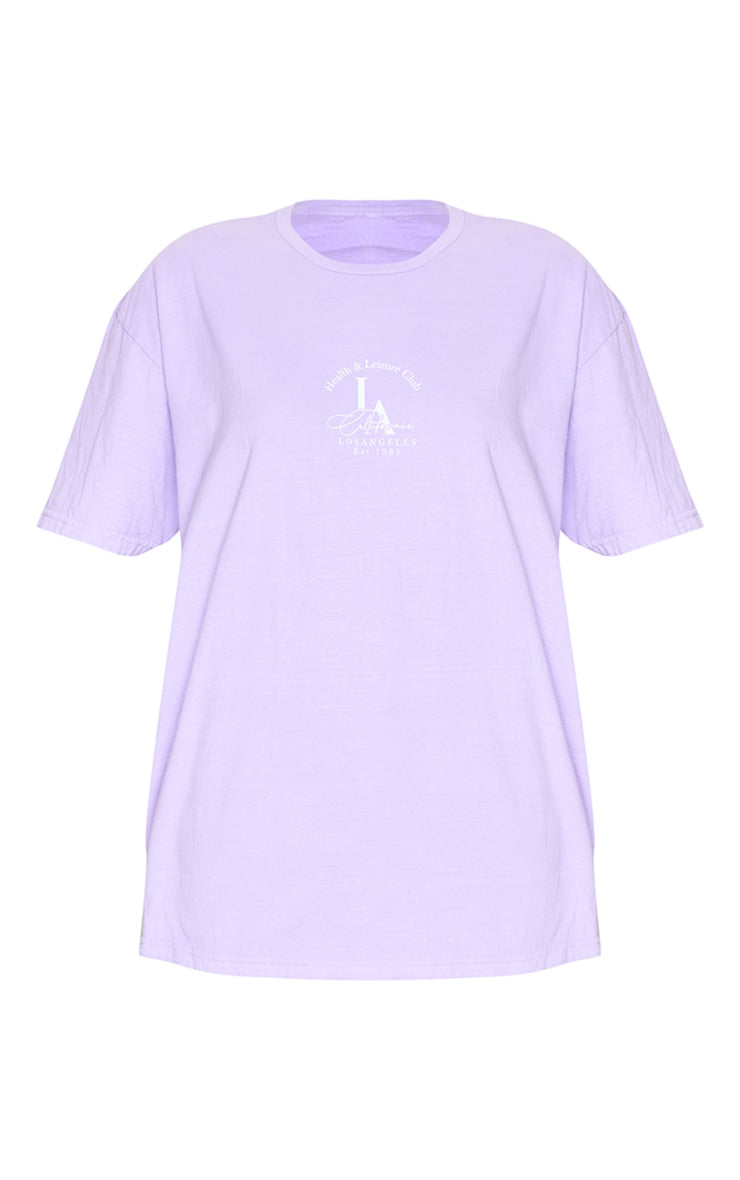 PRETTY LITTLE THING LILAC HEALTH AND LEISURE PRINTED WASHED T SHIRT