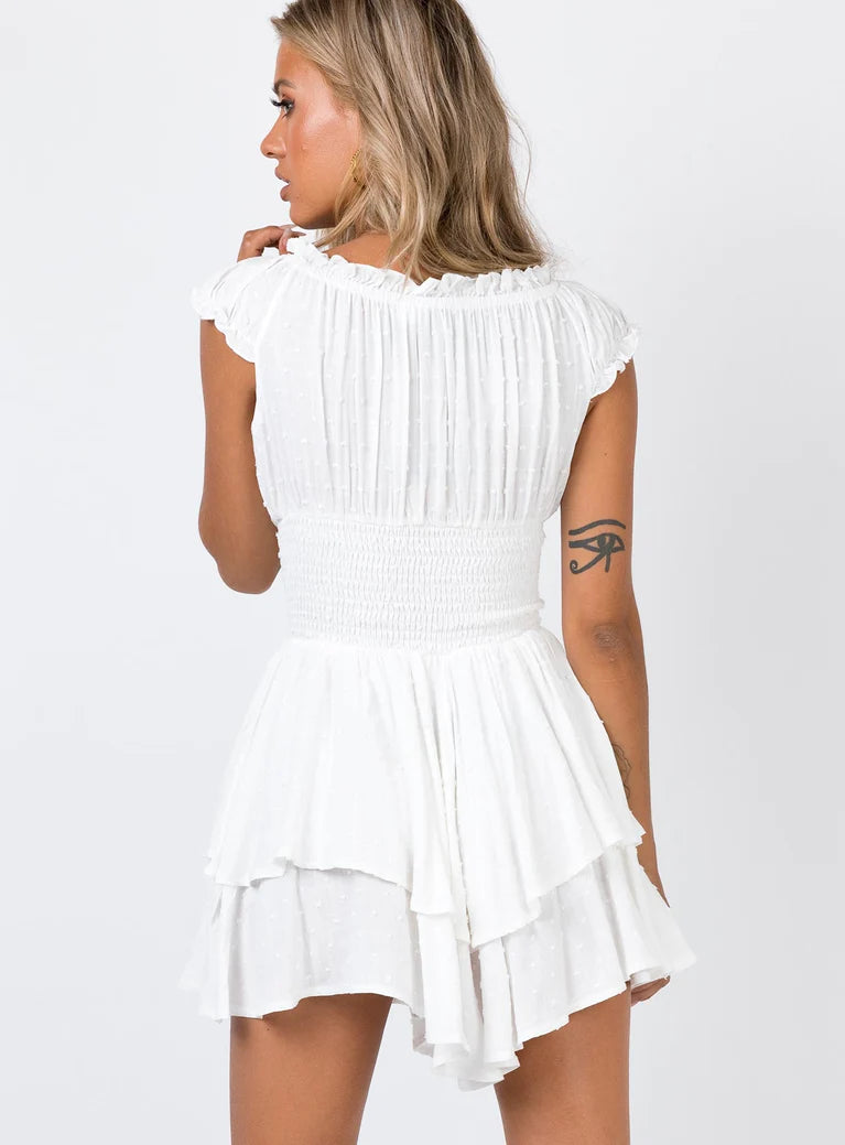 PRINCESS POLLY THE LOVE GALORE ROMPER WHITE LOWER IMPACT